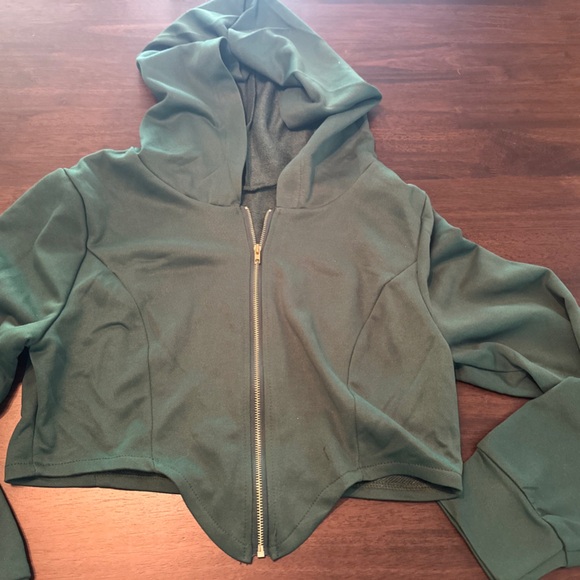 Womens Two Piece Outfits Tracksuit Green Size Small Sweatsuit Cropped Zip Up - Picture 5 of 8